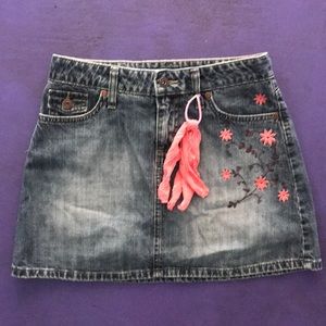 90s denim skirt with pink flowers